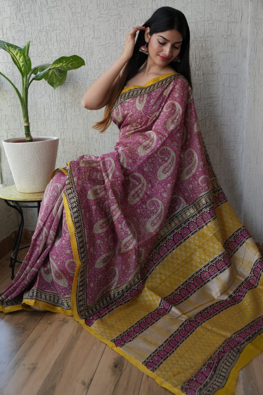 Bagru Hand Block Printed Chanderi Silk Saree with Blouse (CSS63)