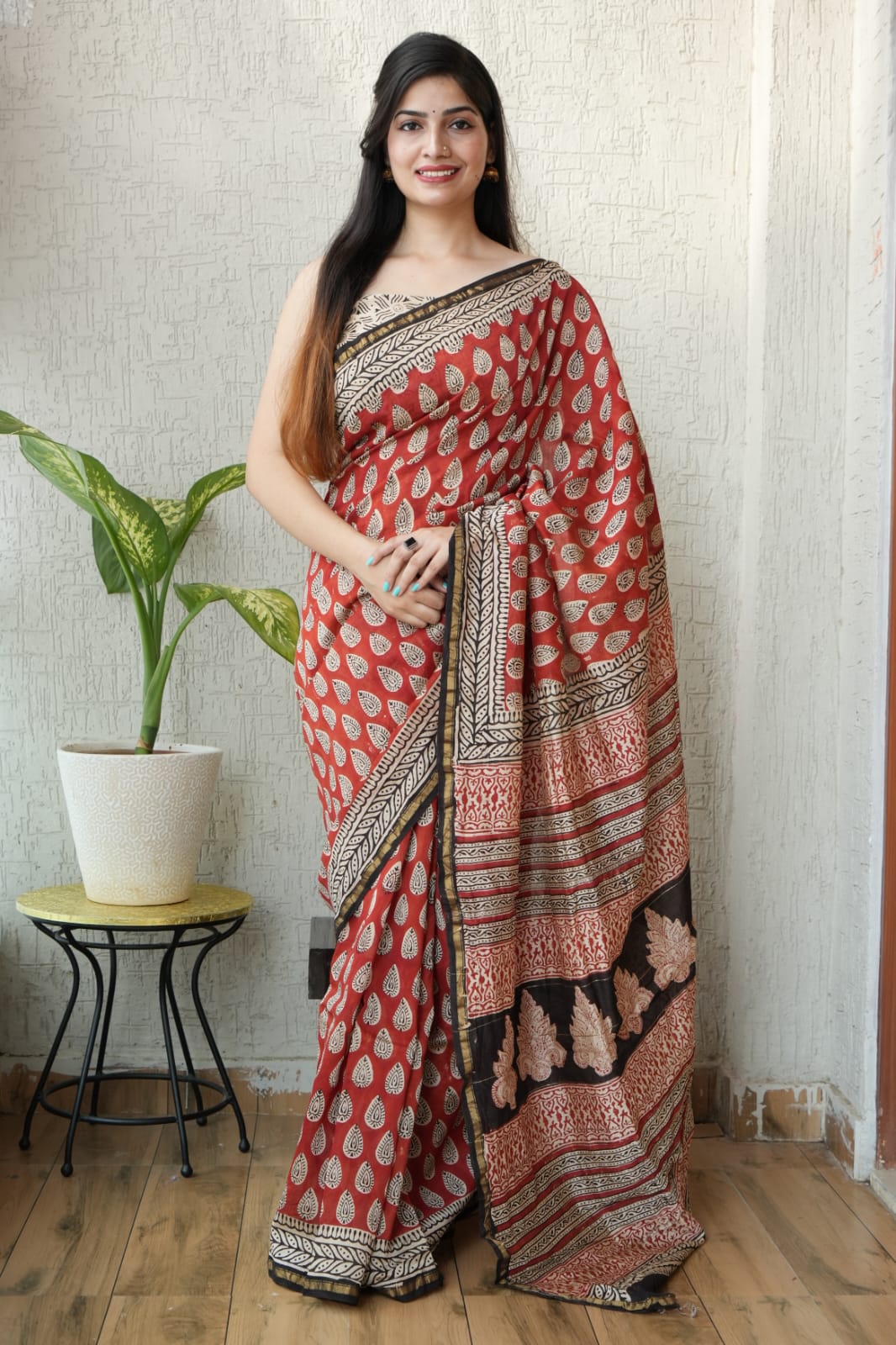 Bagru Hand Block Printed Chanderi Silk Saree with Blouse (CSS70)