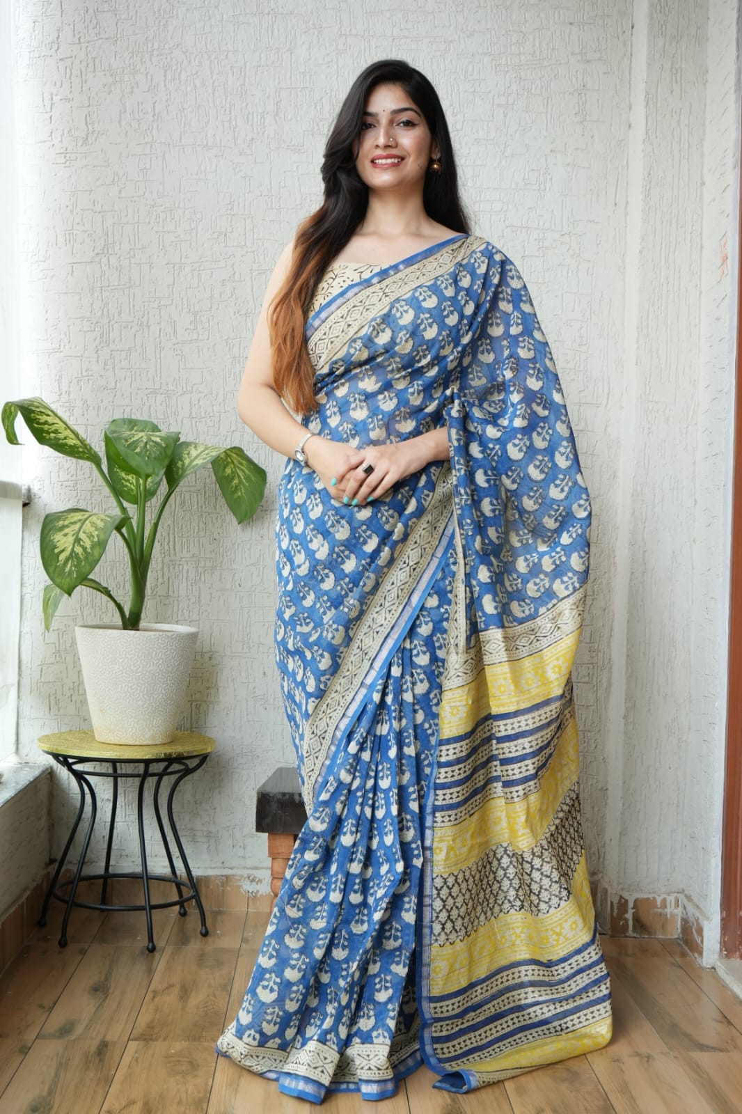 Bagru Hand Block Printed Chanderi Silk Saree with Blouse (CSS77)