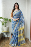 Bagru Hand Block Printed Chanderi Silk Saree with Blouse (CSS77)