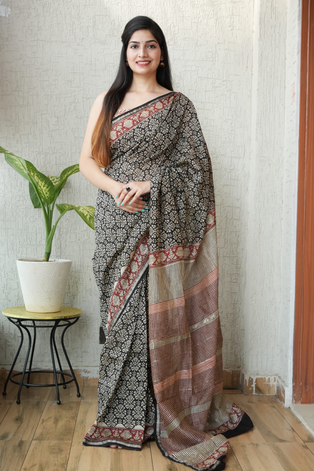 Bagru Hand Block Printed Chanderi Silk Saree with Blouse (CSS80)
