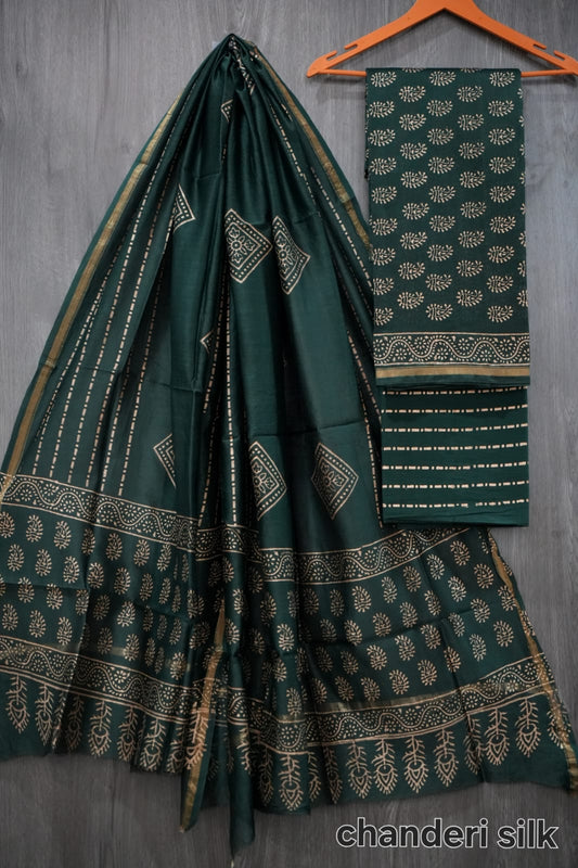 Jaipuri Block Printed Chanderi Silk Suits (CIN48)