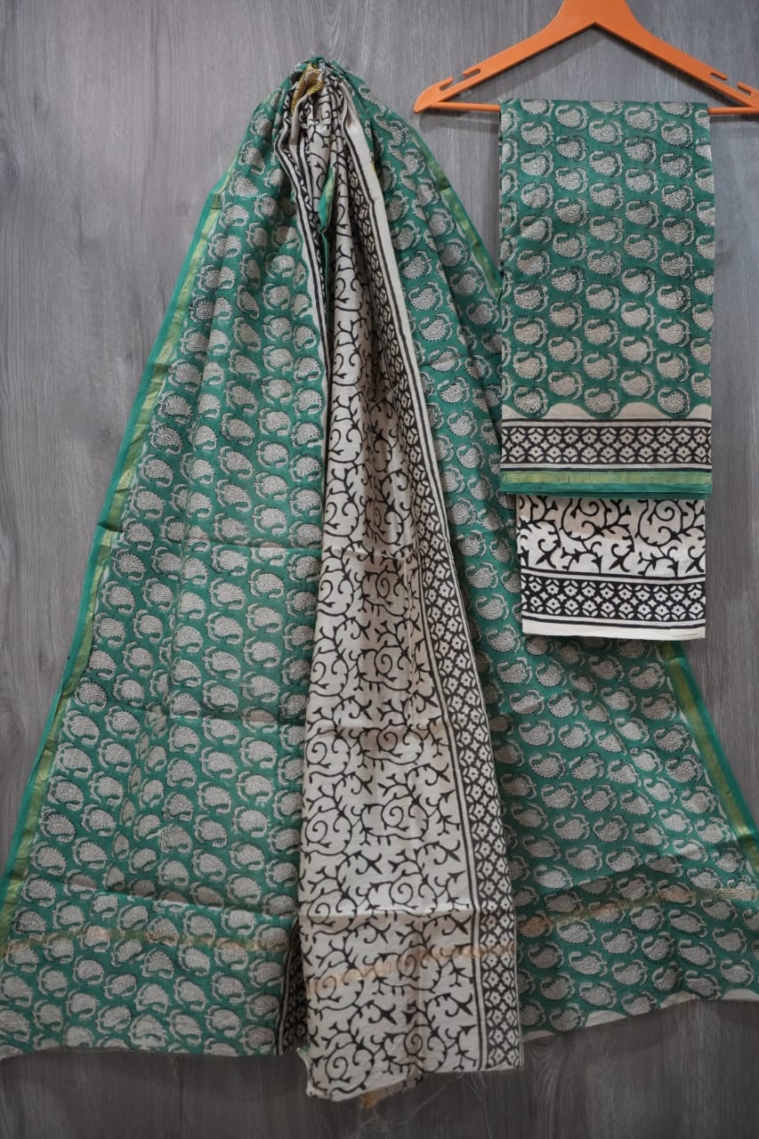 Jaipuri Block Printed Chanderi Silk Suits (CIN66)