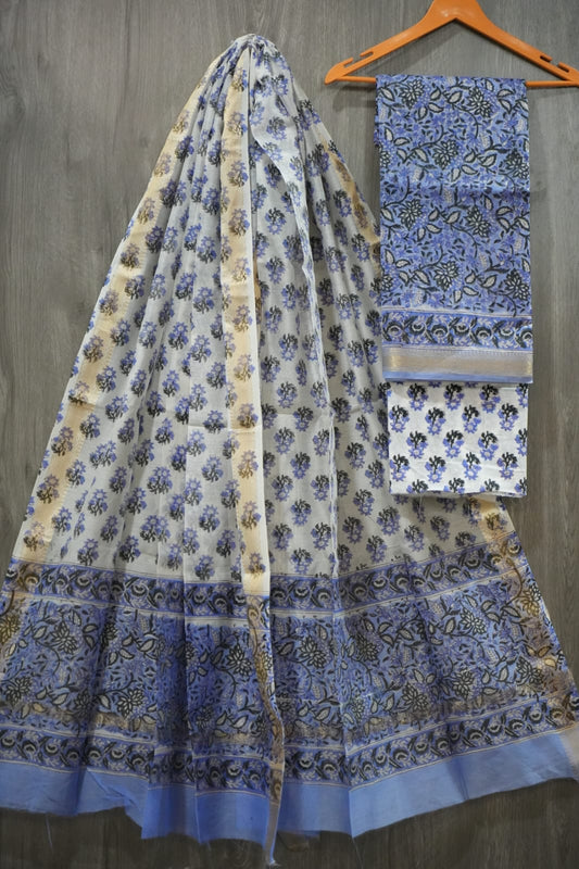 JAIPURI HAND BLOCK PRINTED MAHESHWARI SILK SUIT WITH SILK DUPPATA (MSD71)
