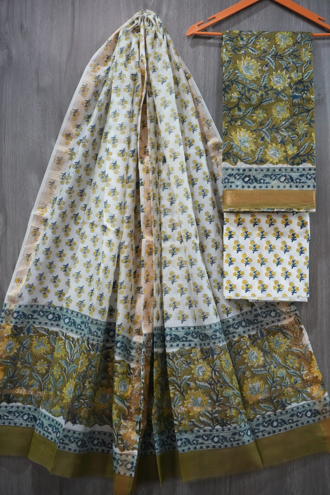 JAIPURI HAND BLOCK PRINTED MAHESHWARI SILK SUIT WITH SILK DUPPATA (MSD73)