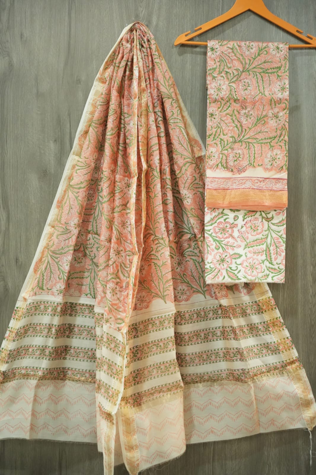 JAIPURI HAND BLOCK PRINTED MAHESHWARI SILK SUIT WITH SILK DUPPATA (MSD75)