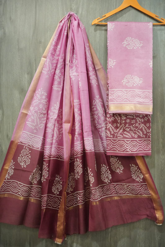JAIPURI HAND BLOCK PRINTED MAHESHWARI SILK SUIT WITH SILK DUPPATA (MSD81)