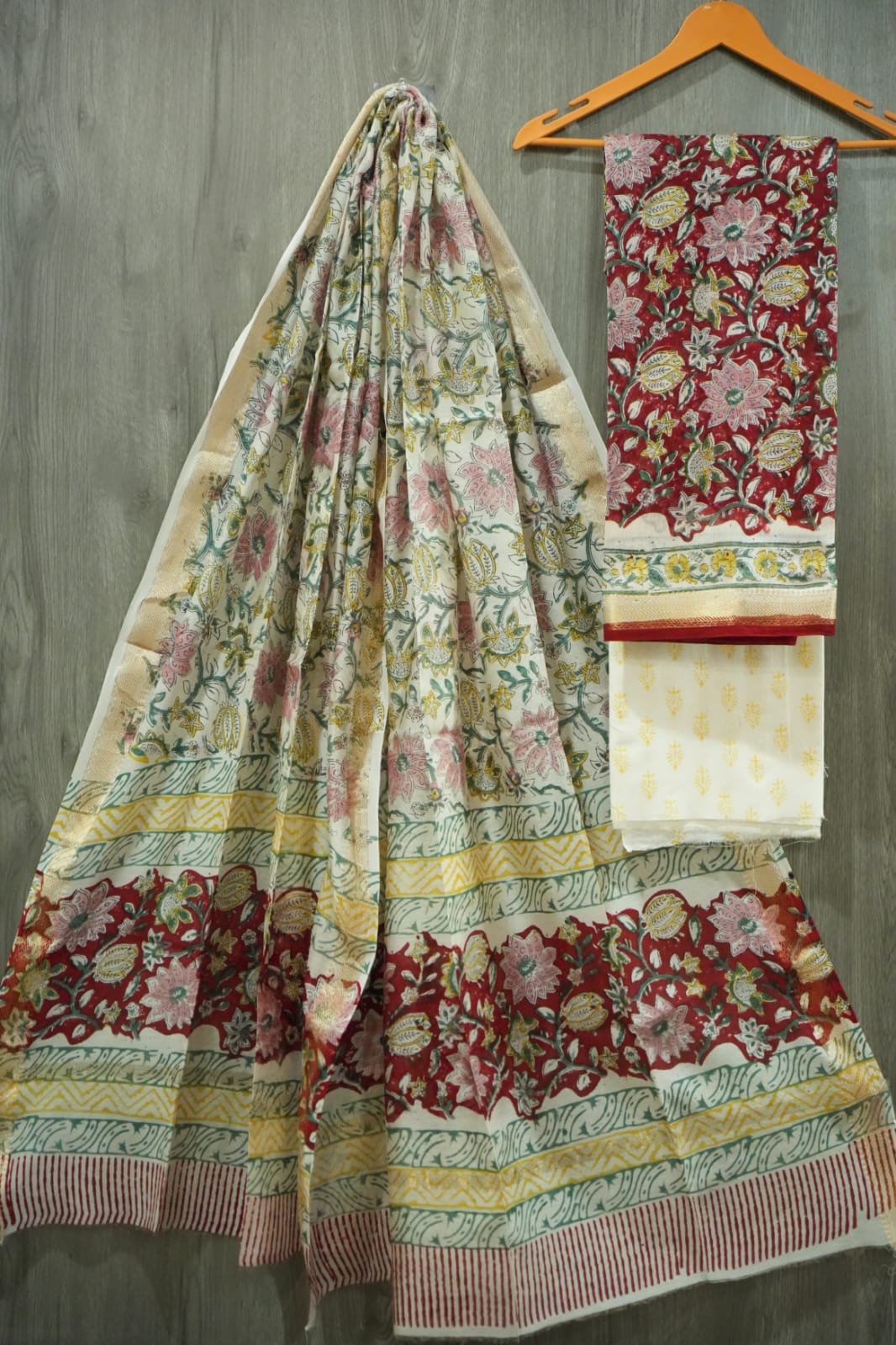JAIPURI HAND BLOCK PRINTED MAHESHWARI SILK SUIT WITH SILK DUPPATA (MSD84)