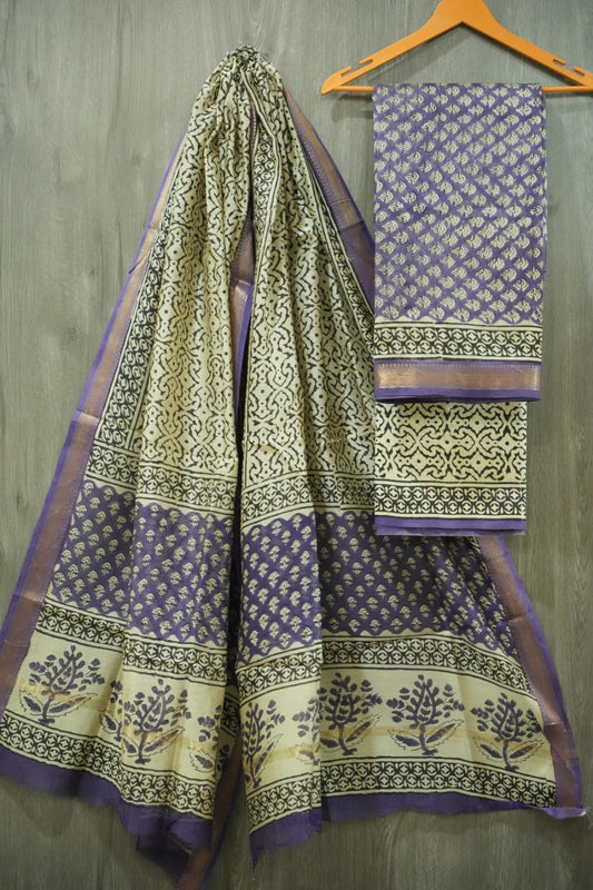 JAIPURI HAND BLOCK PRINTED MAHESHWARI SILK SUIT WITH SILK DUPPATA (MSD85)