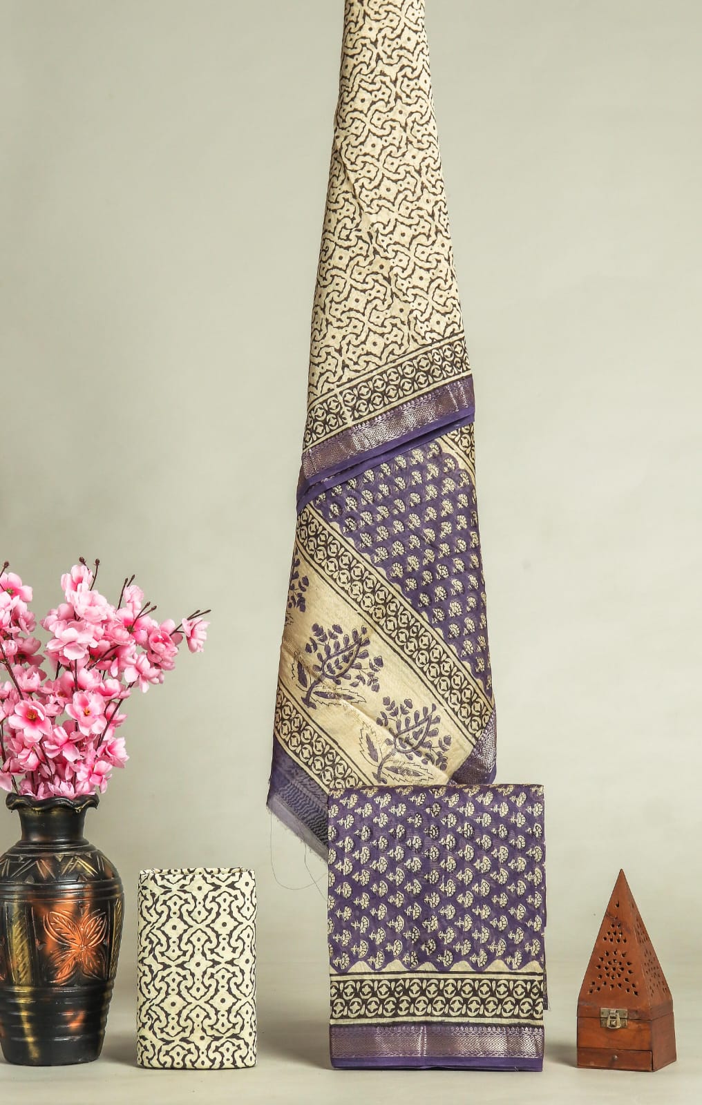 JAIPURI HAND BLOCK PRINTED MAHESHWARI SILK SUIT WITH SILK DUPPATA (MSD93)