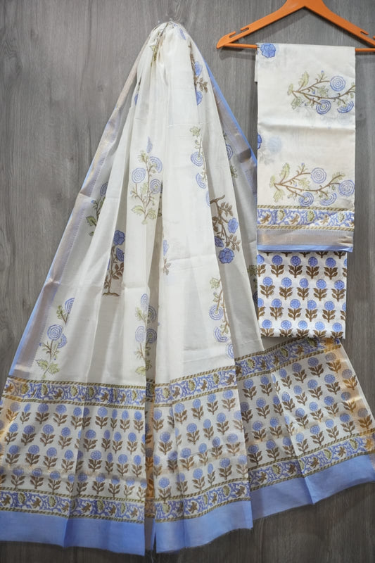 JAIPURI HAND BLOCK PRINTED MAHESHWARI SILK SUIT WITH SILK DUPPATA (MSD88)