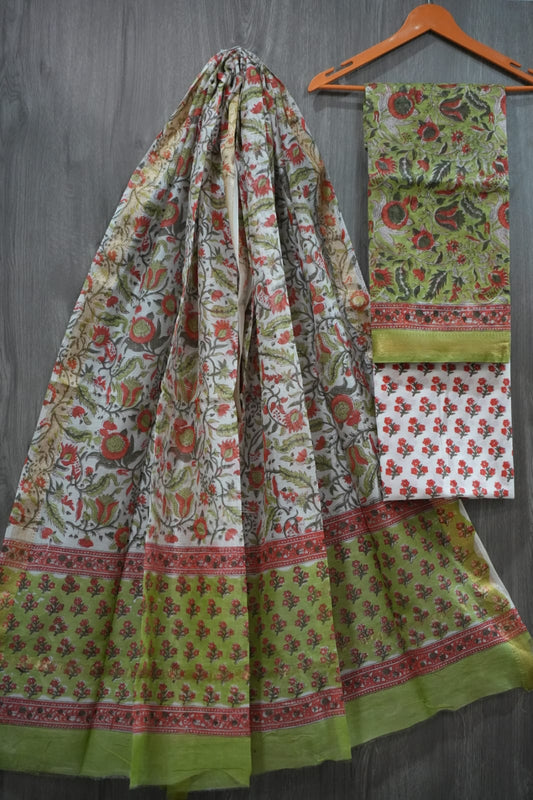 JAIPURI HAND BLOCK PRINTED MAHESHWARI SILK SUIT WITH SILK DUPPATA (MSD89)