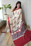 Ajrakh Hand Block Bagru Vanspati Printend Modal Silk Saree with Blouse (CID31)