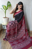 HAND BLOCK PRINTED AJRAKH MODAL SILK SAREE (CIG37)