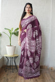 HAND BLOCK BLACK & WHITE PRINTED COTTON LINEN SAREE WITH BLOUSE  (LCS103)