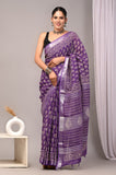 HAND BLOCK BLACK & WHITE PRINTED COTTON LINEN SAREE WITH BLOUSE  (LCS108)