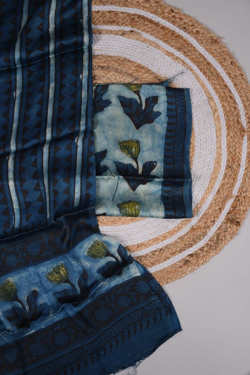Vanaspati Ajrakh Hand Block Printed Suits Modal Silk Fabric (CIT20)