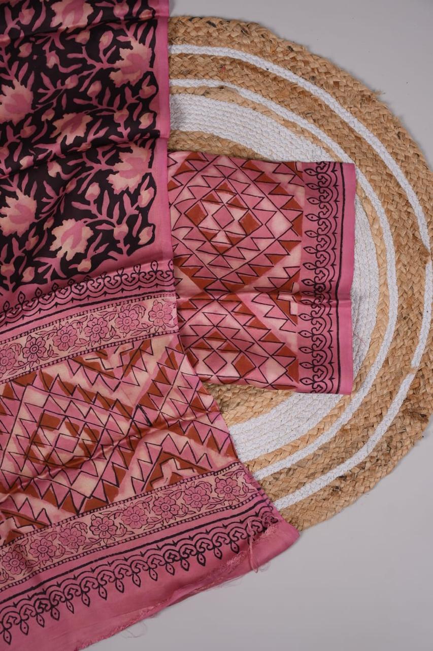 Vanaspati Ajrakh Hand Block Printed Suits Modal Silk Fabric (CIT25)