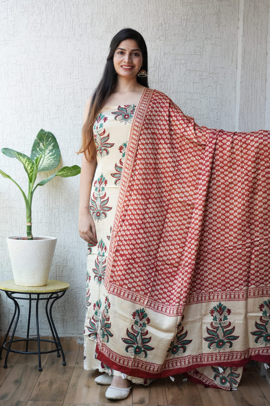 Vanaspati Ajrakh Hand Block Printed Suits Modal Silk Fabric (CIT31)