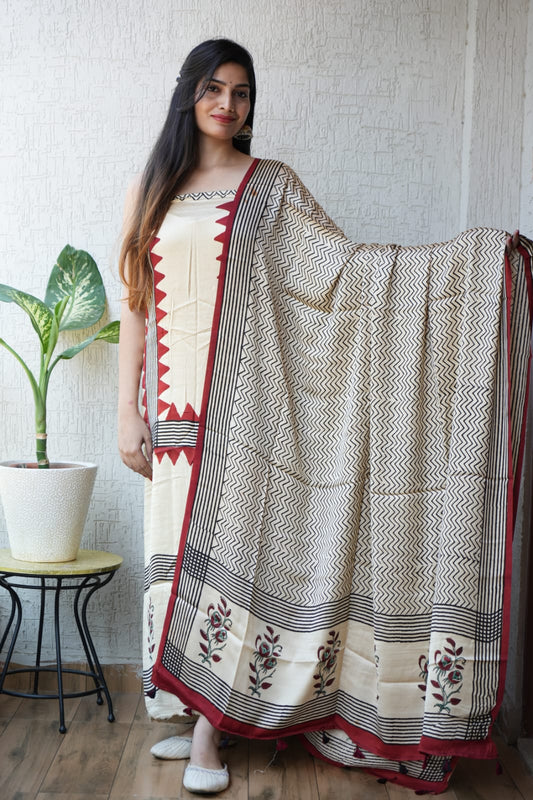 Vanaspati Ajrakh Hand Block Printed Suits Modal Silk Fabric (CIT32)