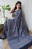 HAND BLOCK PRINTED AJARKH MODAL SILK SAREE (CIG23)