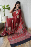 HAND BLOCK PRINTED AJRAKH MODAL SILK SAREE (CIG38)