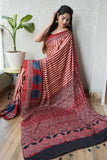 HAND BLOCK PRINTED AJRAKH MODAL SILK SAREE (CIG40)