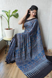 HAND BLOCK PRINTED AJRAKH MODAL SILK SAREE (CIG41)