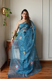 HAND BURSH PAINTED ORGANZA SILK SAREE WITH BLOUSE (CIB20)