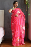HAND BURSH PAINTED ORGANZA SILK SAREE WITH BLOUSE (CIB29)