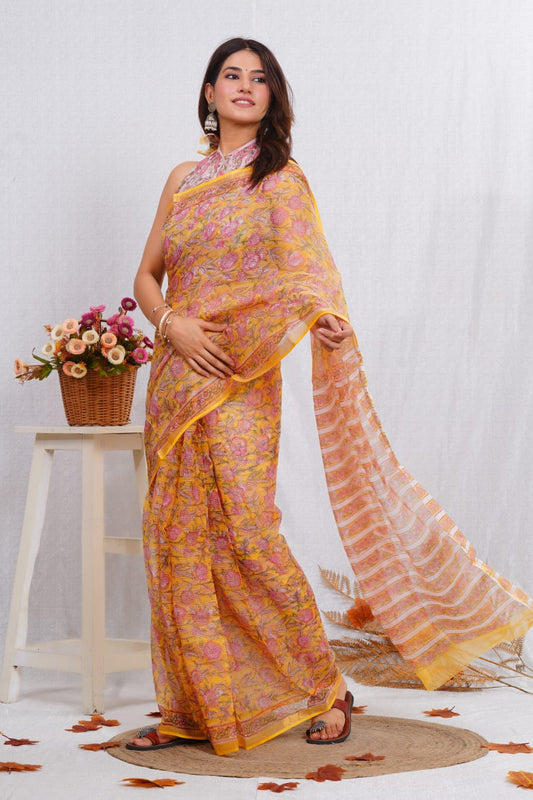 Jaipuri Block Printed Cotton Kota Doriya Saree (CIS54)