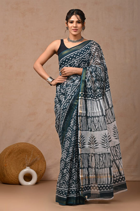 Jaipuri Block Printed Cotton Kota Doriya Saree (CIS55)