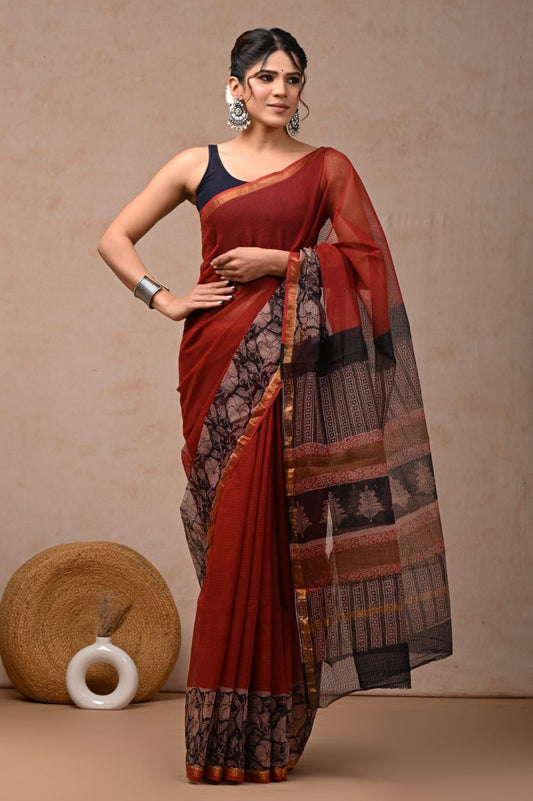 Jaipuri Block Printed Cotton Kota Doriya Saree (CIS56)