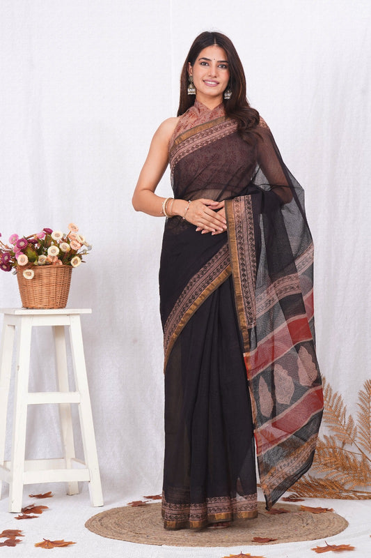 Jaipuri Block Printed Cotton Kota Doriya Saree (CIS57)