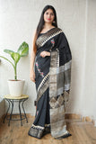 AJRAKH PRINTED PURE DOLA SILK SAREE WITH BLOUSE (MS26)