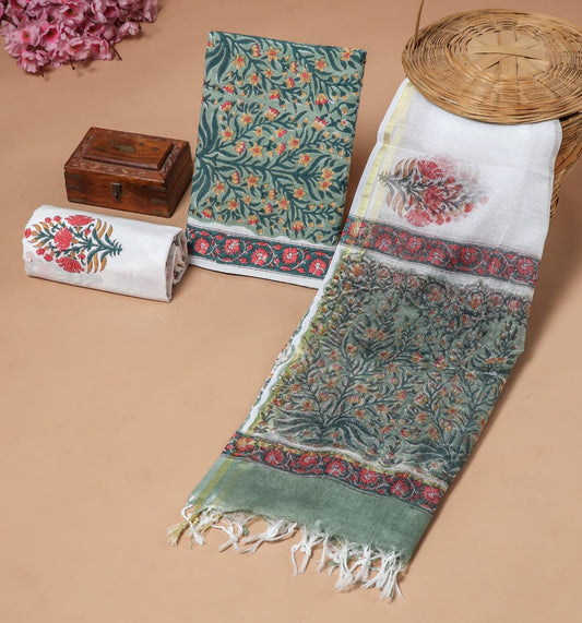 JAIPURI BLOCK PRINTED COTTON SUIT WITH KOTA DUPPATA (CKS74)