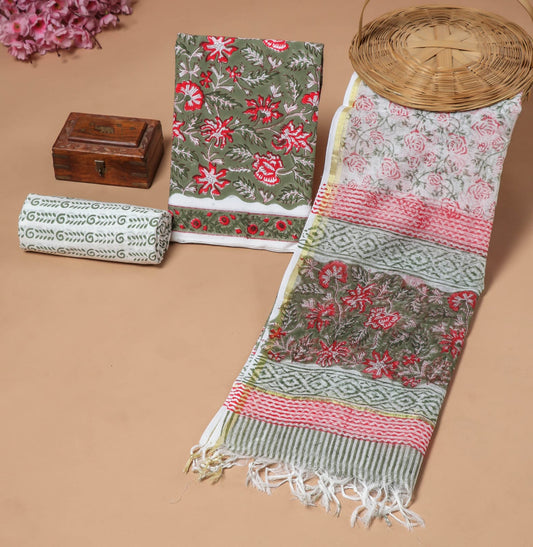 JAIPURI BLOCK PRINTED COTTON SUIT WITH KOTA DUPPATA (CKS78)