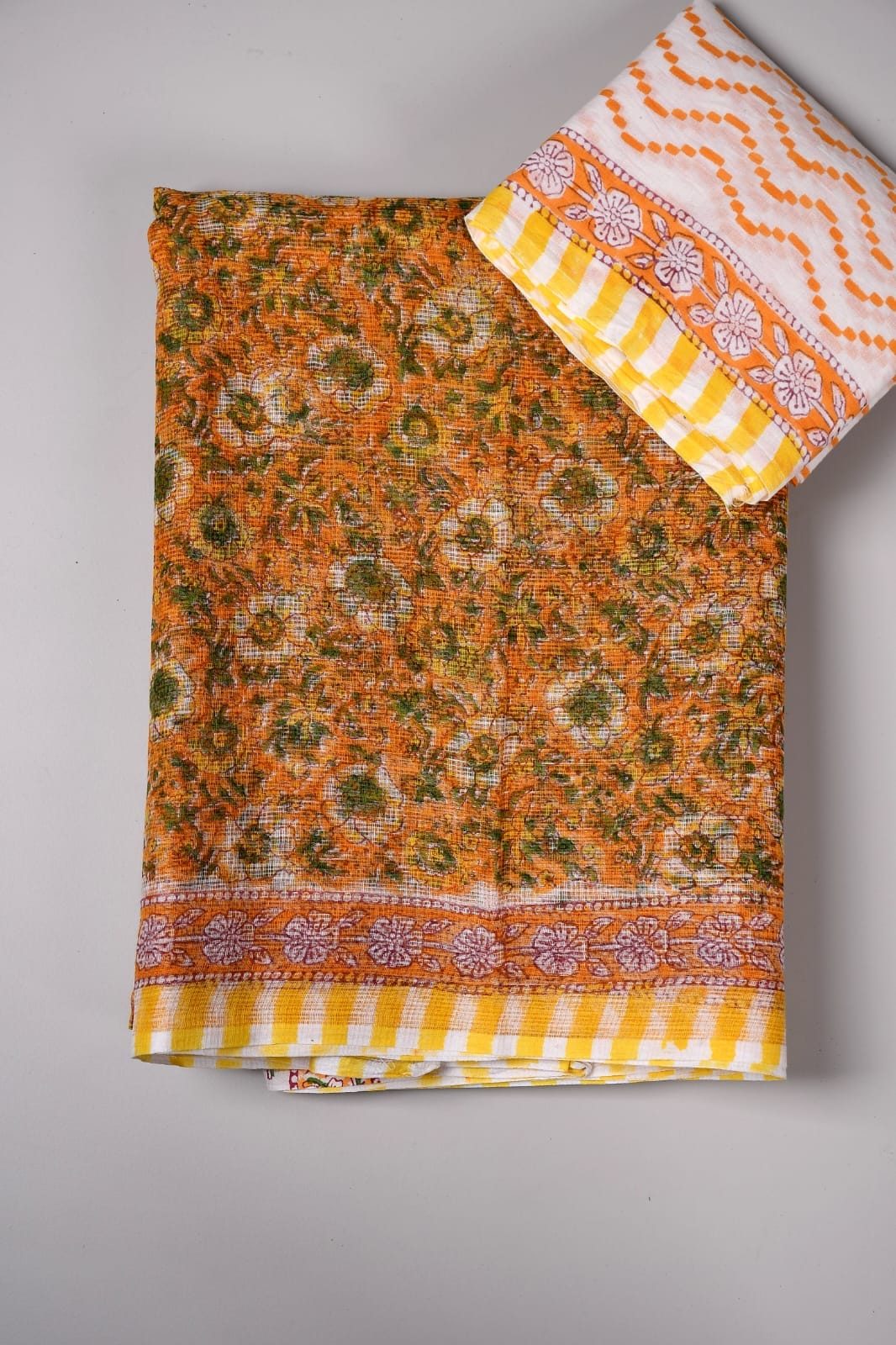 HAND BLOCK BAGRU PRINTED KOTA DORIYA SAREE WITH MULMUL BLOUSE (KDS53)