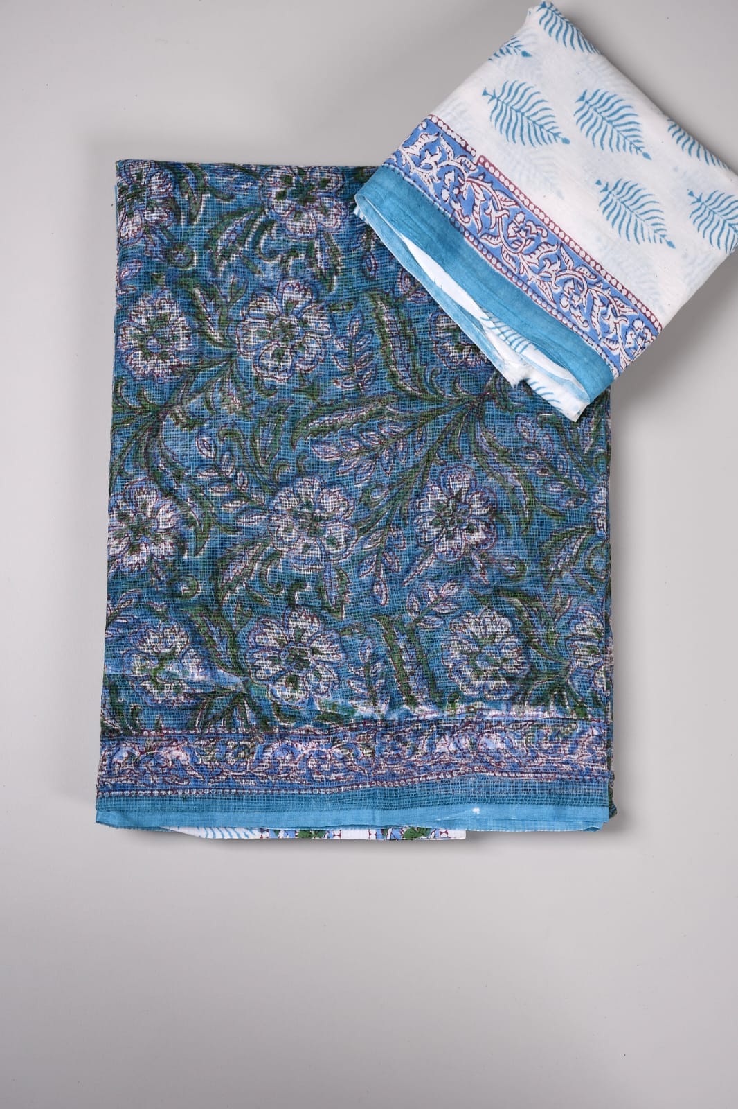 HAND BLOCK BAGRU PRINTED KOTA DORIYA SAREE WITH MULMUL BLOUSE (KDS57)