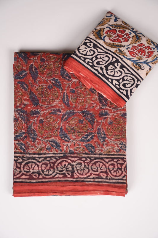 HAND BLOCK BAGRU PRINTED KOTA DORIYA SAREE WITH MULMUL BLOUSE (KDS59)