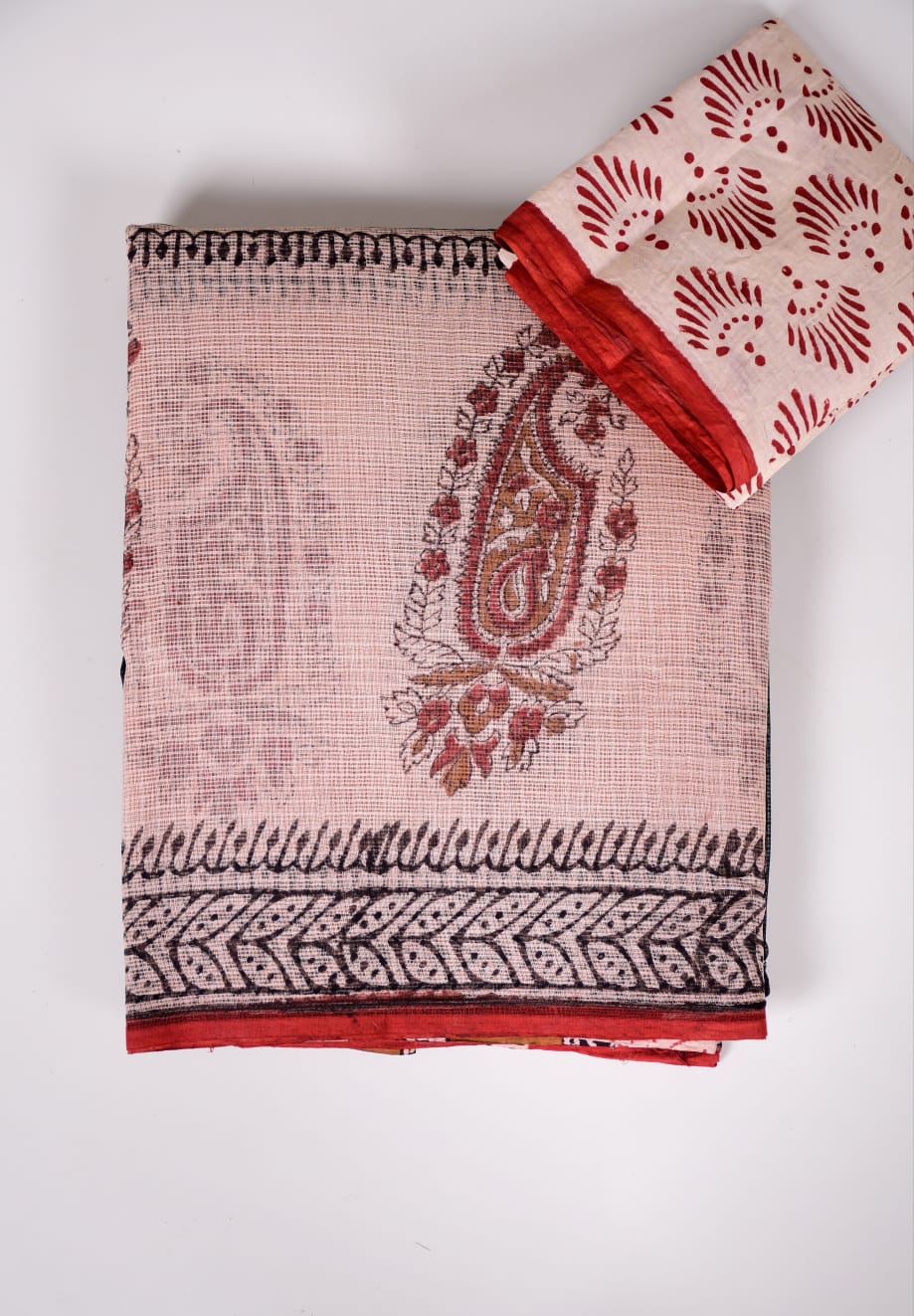 HAND BLOCK BAGRU PRINTED KOTA DORIYA SAREE WITH MULMUL BLOUSE (KDS65)