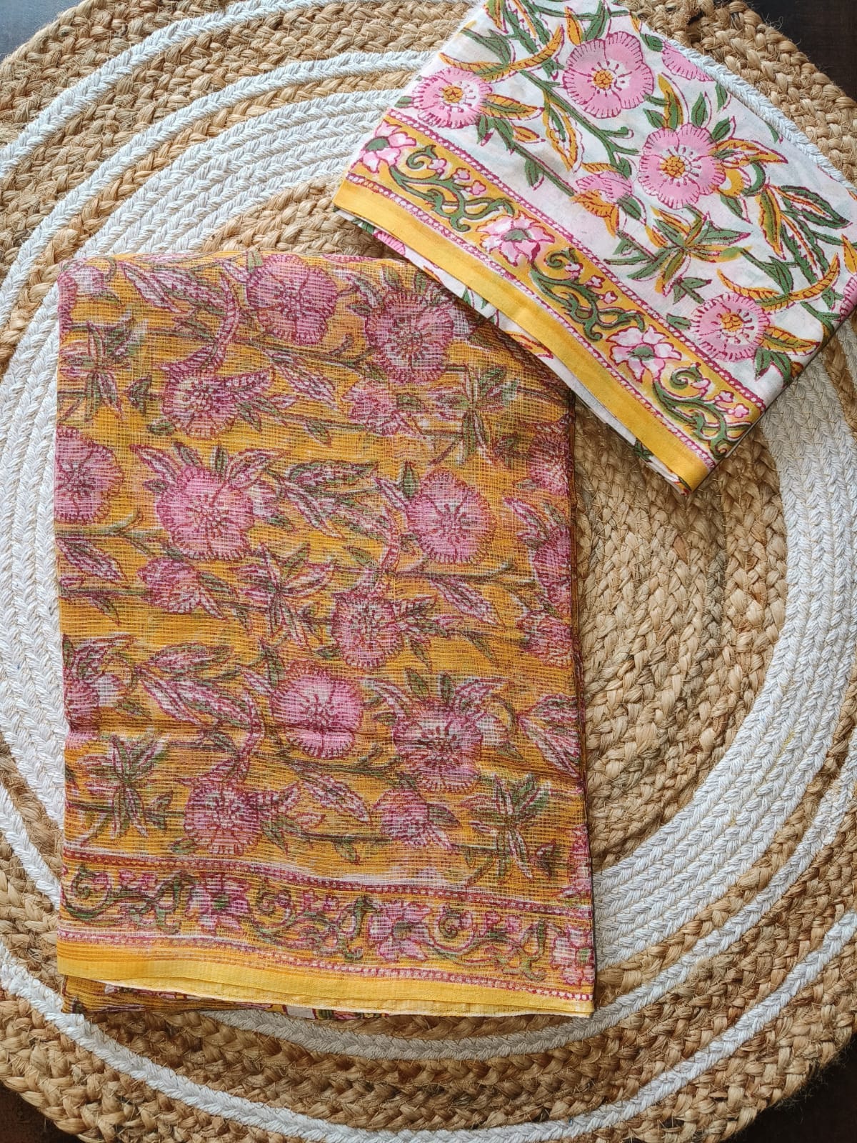 HAND BLOCK BAGRU PRINTED KOTA DORIYA SAREE WITH MULMUL BLOUSE (KDS62)