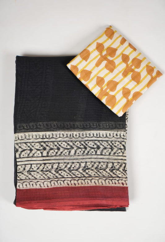 HAND BLOCK BAGRU PRINTED KOTA DORIYA SAREE WITH MULMUL BLOUSE (KDS68)