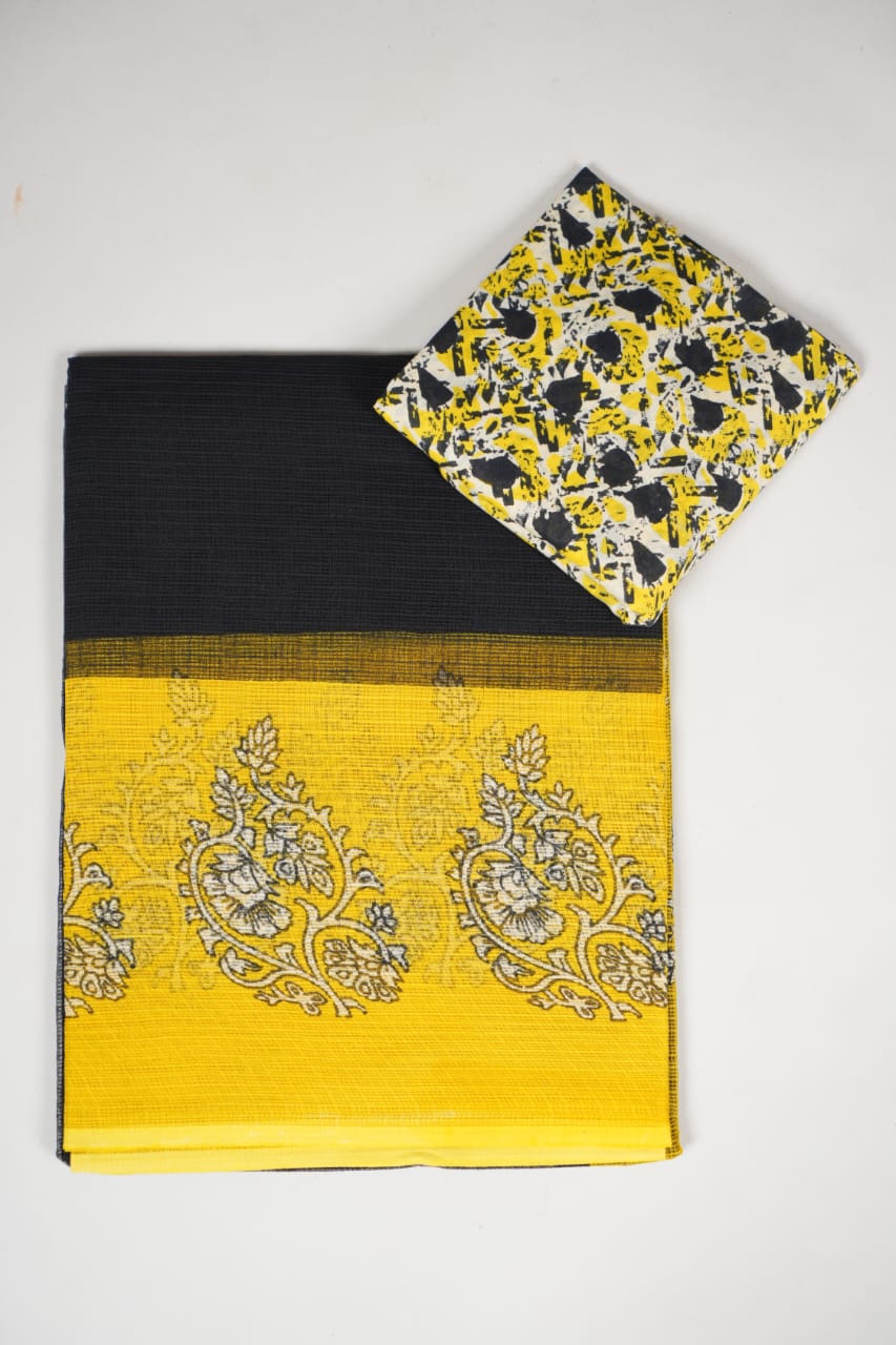 HAND BLOCK BAGRU PRINTED KOTA DORIYA SAREE WITH MULMUL BLOUSE (KDS73)