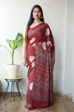 HAND BLOCK PRINTED AJARKH MODAL SILK SAREE (CIG18)