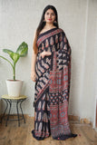 HAND BLOCK PRINTED AJARKH MODAL SILK SAREE (CIG21)