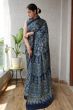 HAND BLOCK PRINTED AJRAKH MODAL SILK SAREE (CIG43)