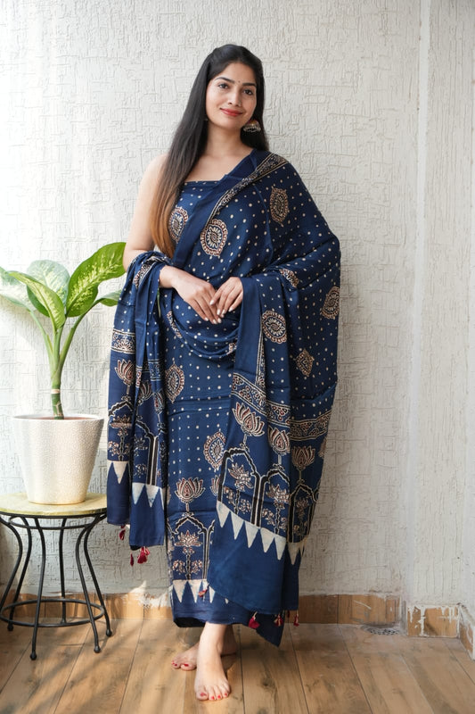 Vanaspati Ajrakh Hand Block Printed Suits Modal Silk Fabric (CIT42)