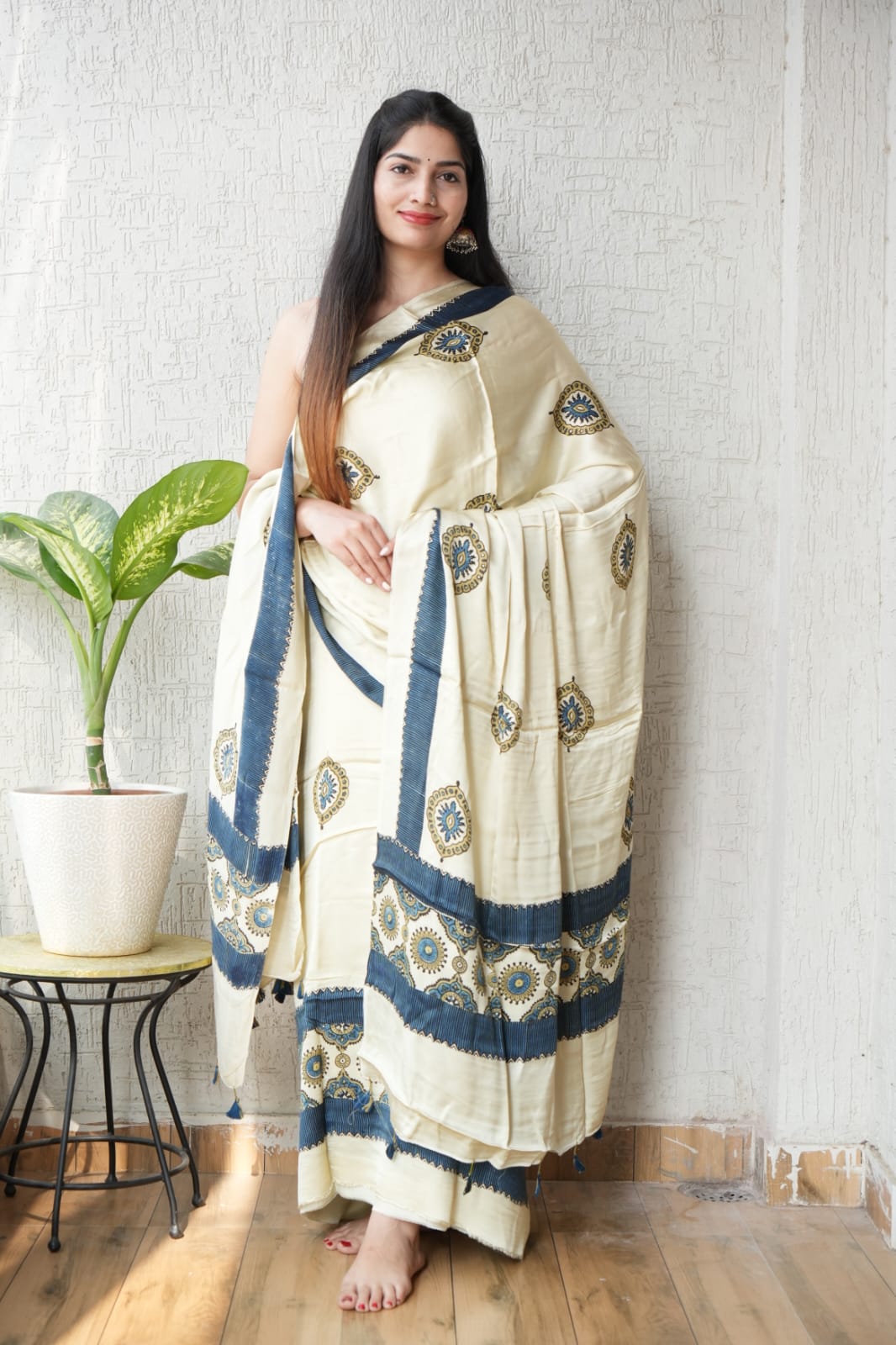 Vanaspati Ajrakh Hand Block Printed Suits Modal Silk Fabric (CIT40)