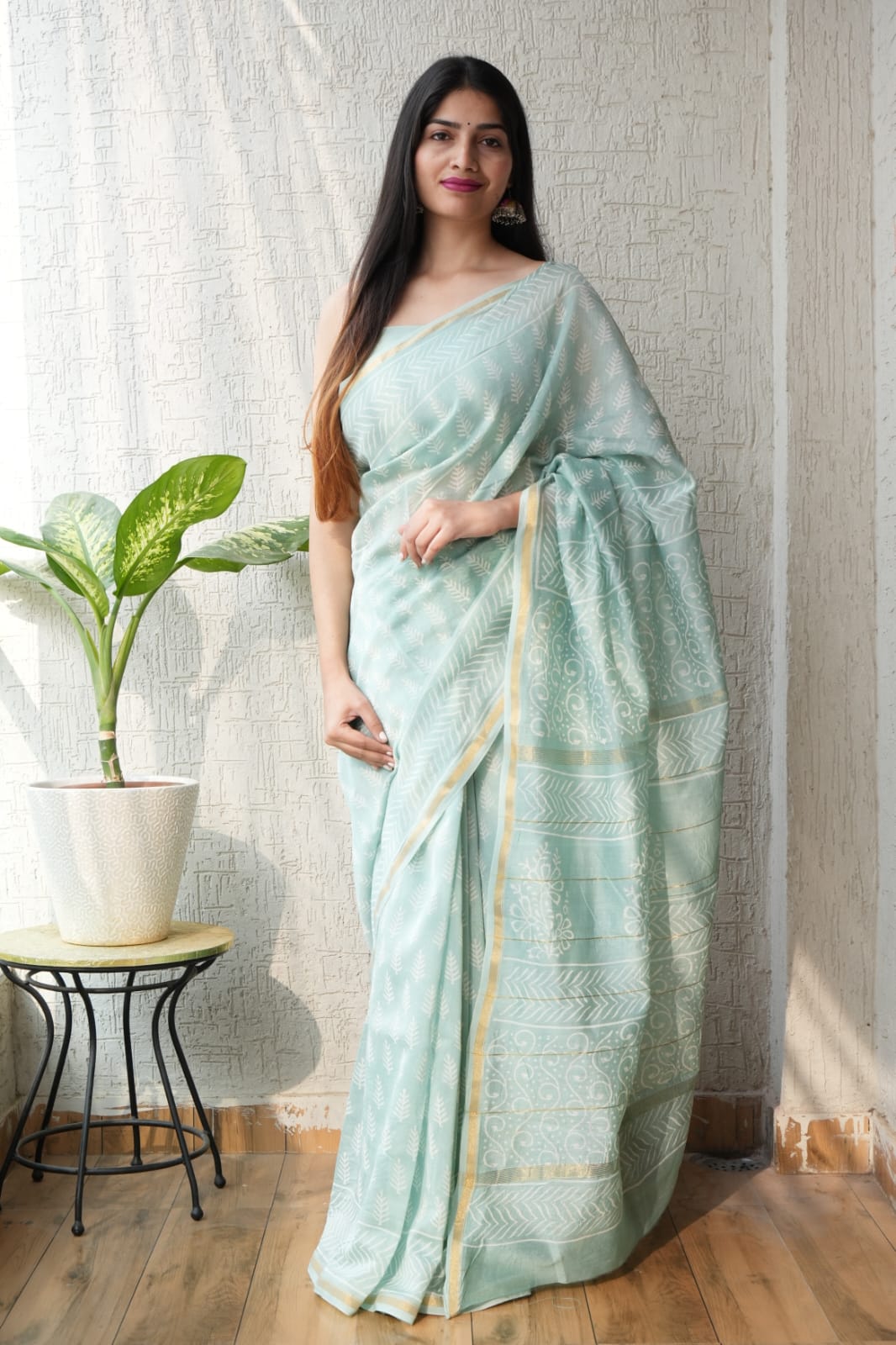 Bagru Hand Block Printed Chanderi Silk Saree with Blouse (CSS81)